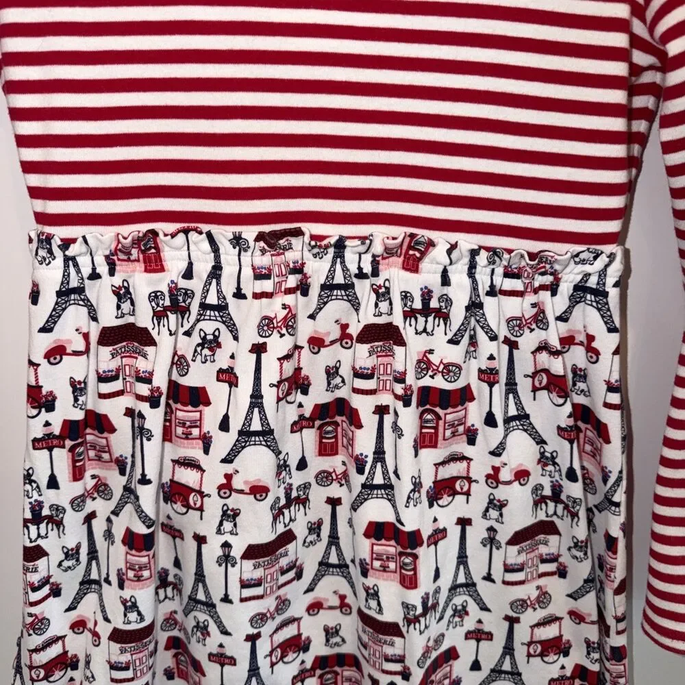 Gymboree Dress Girls Sz 12 Red Blue Fit & Flare Eiffel Tower Paris Frenchie